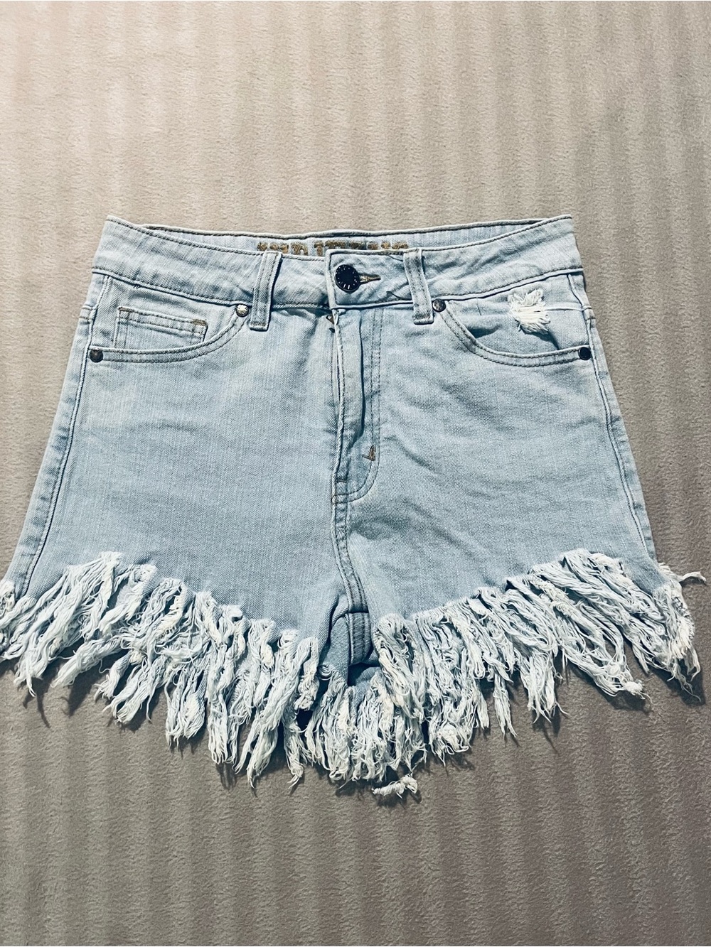 VIP Light Wash Frayed Hem Denim Shorts